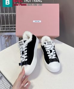 Giày thể thao nữ MIU MIU màu đen lót lông êm chân ấm áp phong cách năng động