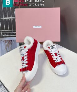 Giày thể thao nữ MIU MIU màu đỏ lót lông êm chân ấm áp phong cách năng động