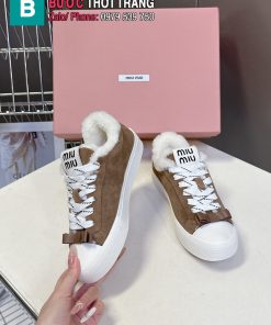 Giày thể thao nữ MIU MIU màu nâu lót lông êm chân ấm áp phong cách năng động