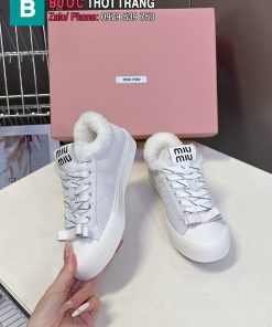 Giày thể thao nữ MIU MIU màu trắng lót lông êm chân ấm áp phong cách năng động