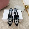 Giày cao gót MANOLO BLAHNlK mũi nhọn màu đen cao cấp đính ngọc lấp lánh đế cao 5cm