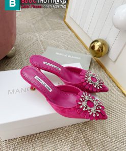 Giày cao gót MANOLO BLAHNlK mũi nhọn màu hồng cao cấp đính ngọc lấp lánh đế cao 5cm