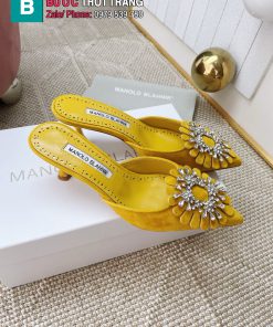 Giày cao gót MANOLO BLAHNlK mũi nhọn màu vàng cao cấp đính ngọc lấp lánh đế cao 5cm