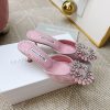 Giày cao gót MANOLO BLAHNlK mũi nhọn màu hồng pastel cao cấp đính ngọc lấp lánh đế cao 5cm