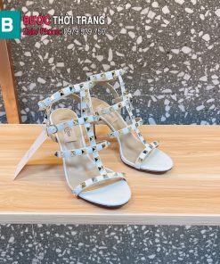 Guốc cao gót VALENTINO màu trắng cao cấp họa tiết đinh tán cá tính đế cao 9,5cm