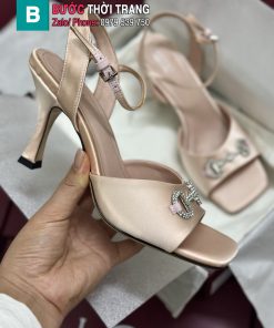 Sandal cao gót GUCCI cao cấp màu be hồng chế tác từ vải lụa mềm mịn đẳng cấp sang trọng