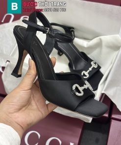 Sandal cao gót GUCCI cao cấp màu đen chế tác từ vải lụa mềm mịn đẳng cấp sang trọng