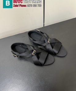 Sandal nữ Loro Piana LP màu đen đế bệt cao cấp chất liệu lụa mềm mại