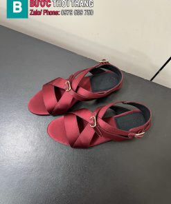 Sandal nữ Loro Piana LP màu đỏ trầm đế bệt cao cấp chất liệu lụa mềm mại