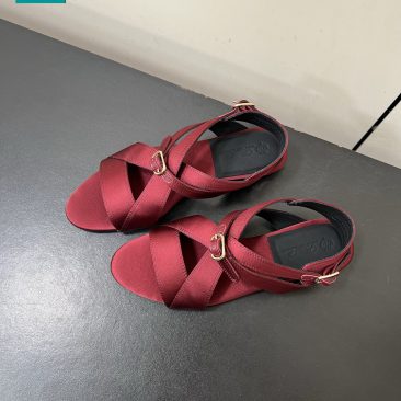 Sandal nữ Loro Piana LP màu đỏ trầm đế bệt cao cấp chất liệu lụa mềm mại