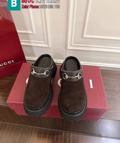 Sục GUCCI quai ngang da lộn màu nâu socola đậm cao cấp đế cao su đàn hồi vượt trội