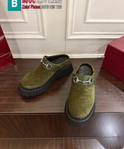 Sục GUCCI quai ngang da lộn màu xanh rêu da lộn cao cấp đế cao su đàn hồi vượt trội