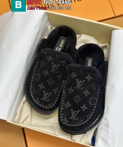 Sục LV lông cừu cao cấp màu đen mềm êm ấm áp