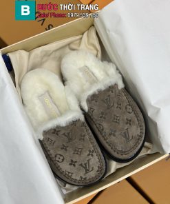 Sục LV lông cừu cao cấp màu xám nâu mềm êm ấm áp