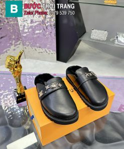 Sục LV màu đen đế bệt lót lông ấm áp đế cao su đúc nguyên khối bền bỉ