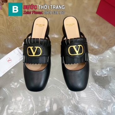 Sục VALENTINO cao cấp màu đen logo vàng sáng sang trọng đế cao 2,5cm