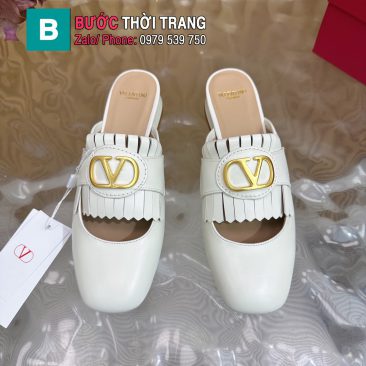 Sục VALENTINO cao cấp màu trắng logo vàng sáng sang trọng đế cao 2,5cm