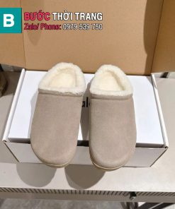Dép lông cừu ALO màu be ghi mềm êm ấm áp đế cao su bền bỉ