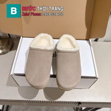 Dép lông cừu ALO màu be ghi mềm êm ấm áp đế cao su bền bỉ