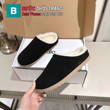Dép lông cừu ALO màu đen mềm êm ấm áp đế cao su bền bỉ