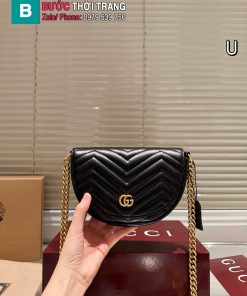 Túi GG marmont hình móng ngựa màu đen size 21cm