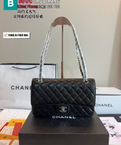Túi xách đeo chéo CN CF màu đen da hạt mềm mịn size 25 cm