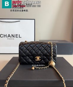 Túi xách đeo chéo CN CF mini màu đen da mềm size 20x6x11 cm