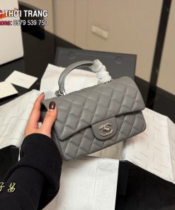 Túi xách CN màu ghi da hạt size 20cm nhỏ xinh có dây đeo chéo