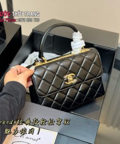 Túi xách CN trendy cc màu đen tag vàng size 20cm và 25 cm ô trám da mềm