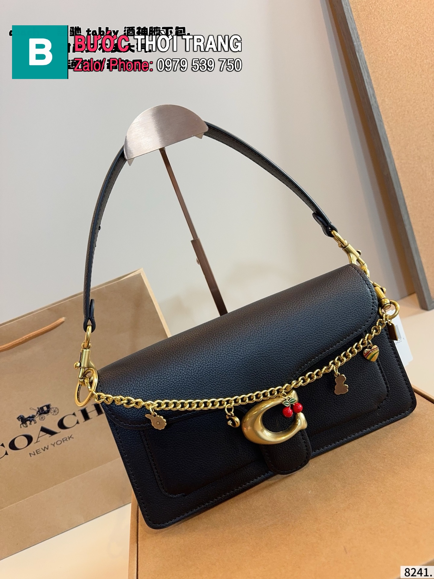 Túi xách COACH tabby màu đen tag vàng nổi bật size 26 cm