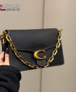 Túi xách Coach Chain tabby màu đen da bò mềm mịn size 25x16 cm khóa bạc và khóa vàng nổi bật