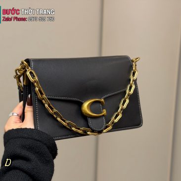 Túi xách Coach Chain tabby màu đen da bò mềm mịn size 25x16 cm khóa bạc và khóa vàng nổi bật