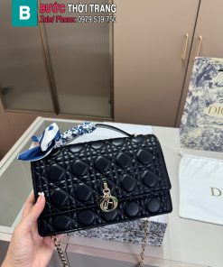 Túi xách DIOR Miss màu đen ô trám tròn size 24 cm kèm khăn