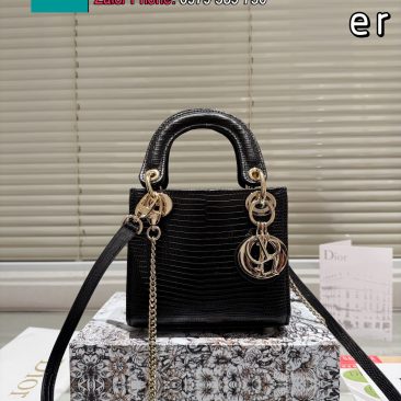 Túi xách đeo chéo Dior lady size 17 cm màu đen tag vàng da mềm mịn