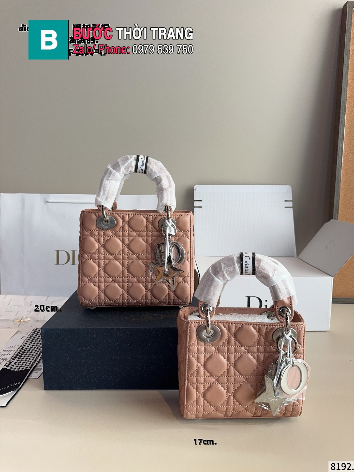 Túi xách Dior lady nhiều màu ô trám size 17cm và 20 cm tag bạc sang trọng