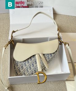 Túi xách Dior saddle màu ghi trắng size 25x20 cm nắp da trắng tag vàng sang trọng