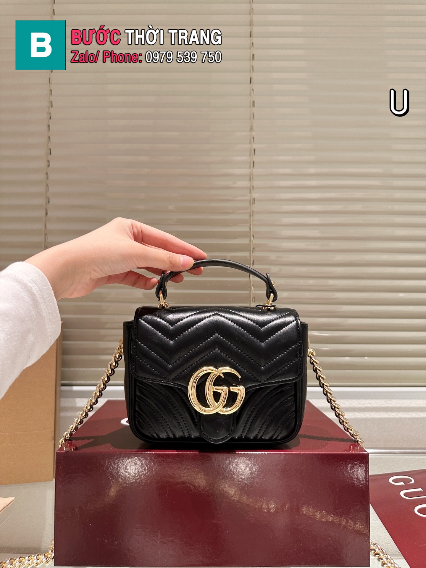 Túi xách nữ GG Marmont màu đen nhỏ xinh size 17x11 cm tag vàng size 17x11 cm