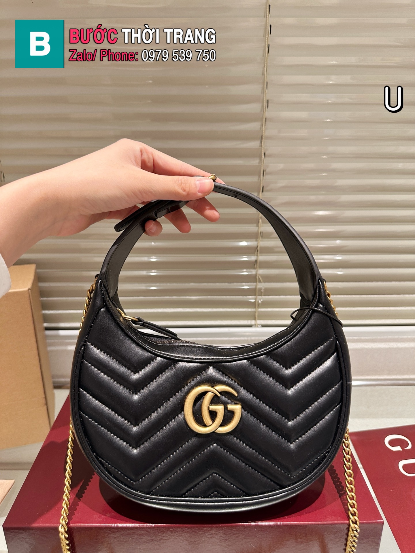 Túi xách nữ GG Marmont màu đen tag vàng size 25x11 cm