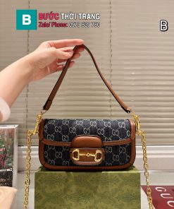  Túi xách Gucci 1955, phong cách cổ điển da trơn mịn màu xanh canvas size 21 cm