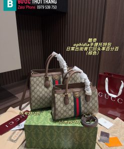 Túi xách GG Ophidia Tote màu nâu canvas size 25cm và 33cm có ngăn rộng đựng được nhiều đồ