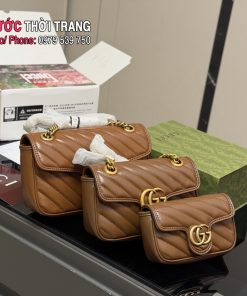 Túi xách Gucci marmont màu nâu đậm tag vàng nổi bật có 3 size 16.5cm, 22cm, 26 cm da bò mềm mịn