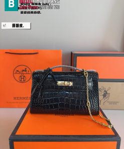 Túi xách nữ HM Kelly màu đen dập vân da cá sấu size 22cm