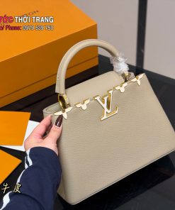 Túi xách nữ Lv capucines màu nâu be size 27x18 cm phong cách thanh lịch chất da bò cao cấp