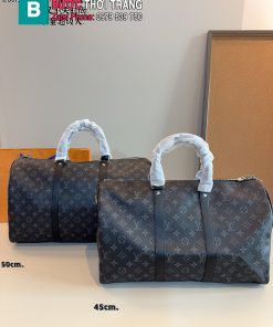 Túi xách LV keepall màu ghi đen size 45cm và 50 cm da mềm chuẩn form logo in nổi bật