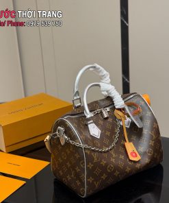 Túi xách cầm tay LV keepall màu nâu quai bạc họa tiết monogram size 30 cm