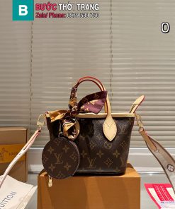 Túi xách đeo chéo LV mini màu nâu họa tiết monogram size 19x14 cm kèm ví tròn nhỏ xinh