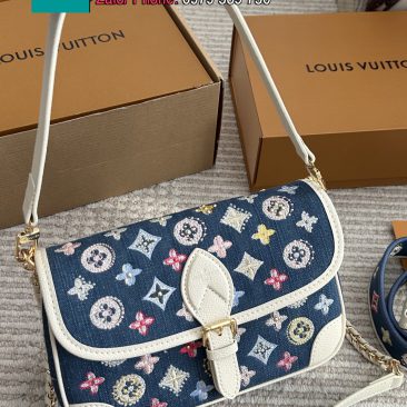 Túi xách đeo chéo LV màu xanh size 28 cm họa tiết monogram nổi bật