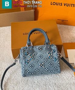 Túi xách LV speedy màu xanh vải denim size 20 cm nhỏ xinh