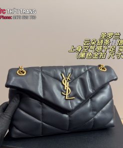 Túi xách nữ YSL LouLou Puffer màu đen size 26x15 cm dáng phong bì da mềm mại
