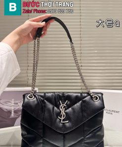 Túi xách YSL Puffer màu đen tag bạc da cừu mềm mại size 27x18 cm